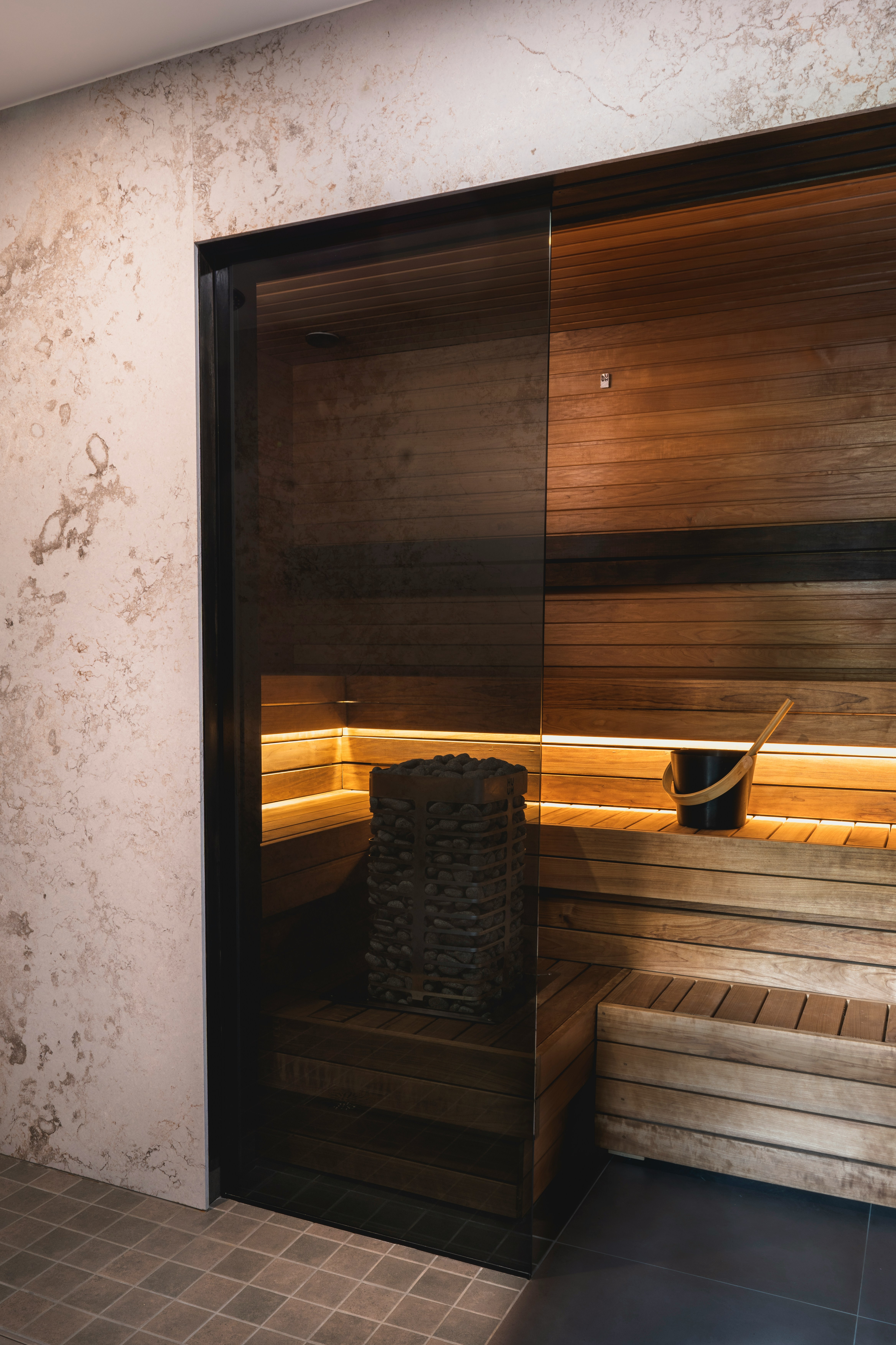 Sauna through glass door