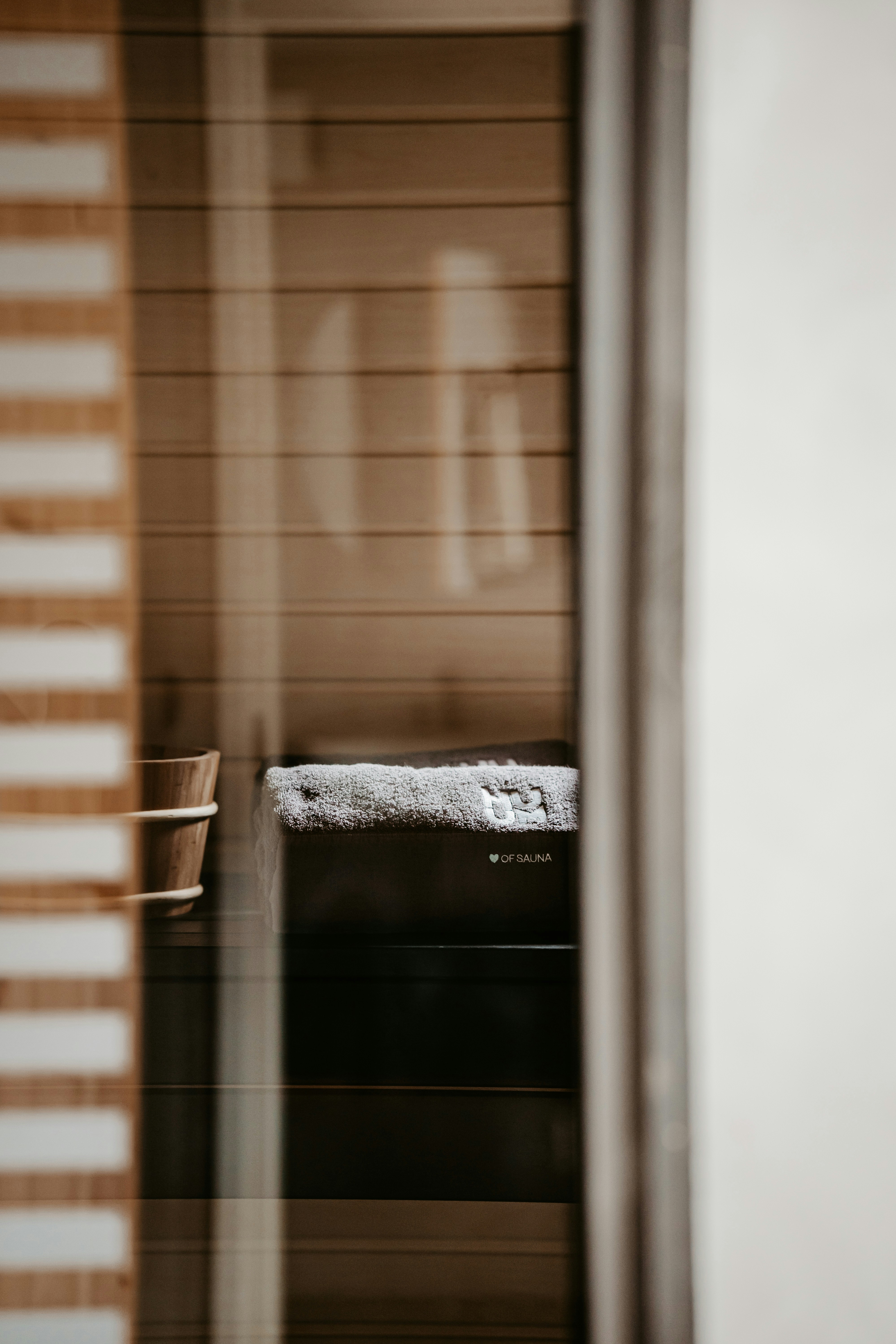 Premium sauna interior through glass